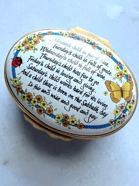 Halcyon Days Mondays Child Nursery Rhyme Enamel Box Butterfly Ladybug Floral Lar